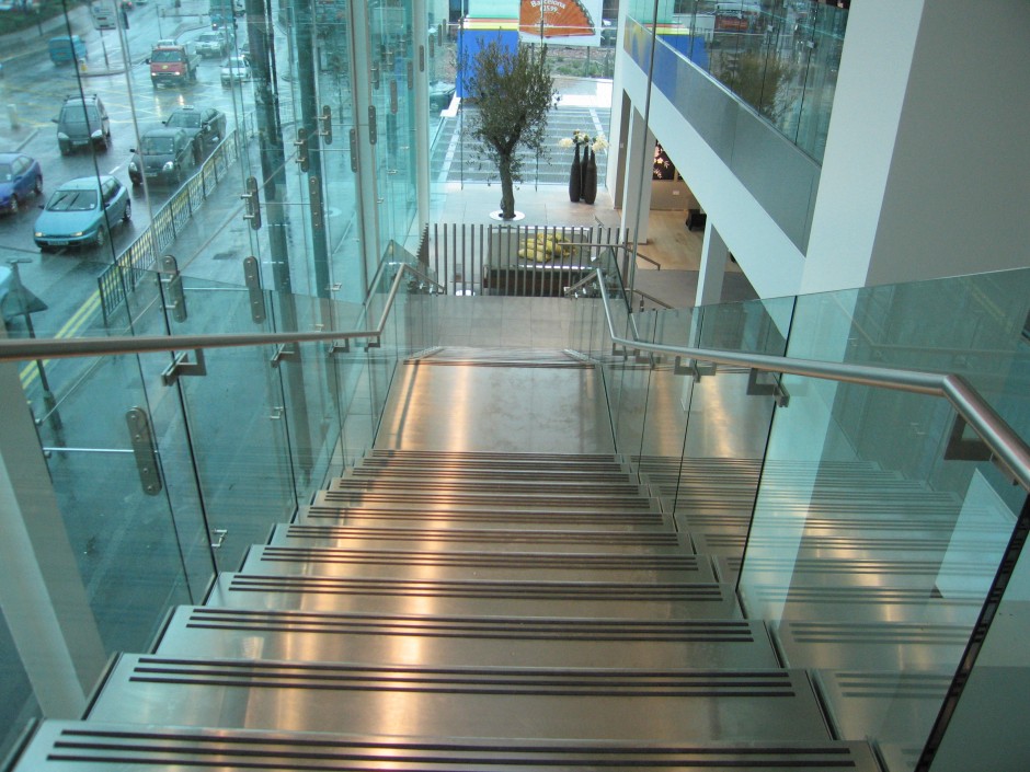 Stainless steel and glass feature stairs